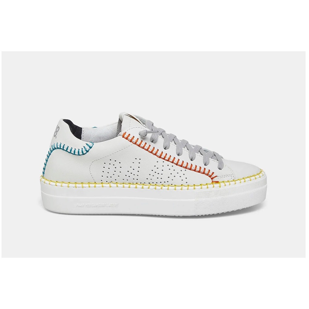 P448 Thea Low Top Leather Trainers   6/ 36 Whip Stitch WHITE multi - Picture 2 of 13